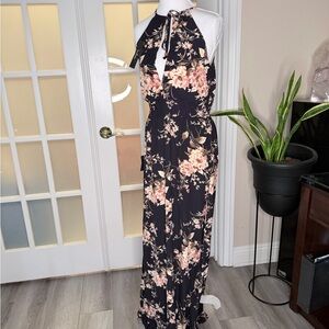 Lulu's Black and Pink Floral Maxi Dress